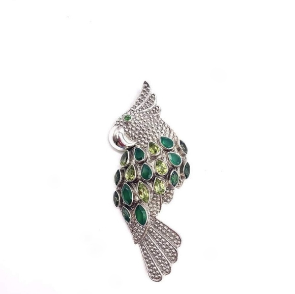 Nicky Butler 925 Sterling Silver Parrot Brooch Pendant Green Chalcedony Peridot
